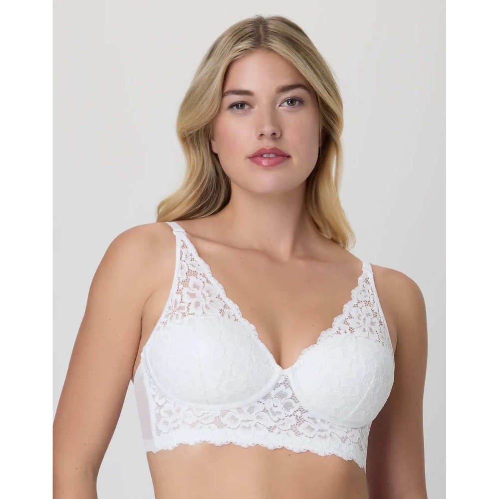 Maidenform Lightly Lined Convertible Lace Bralette‎ 36C Bra White Wireless Comfy